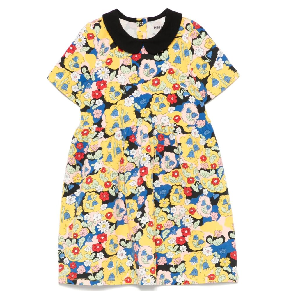MINI RODINI Floral Print Collared Mini Dress Yellow 7-9Y